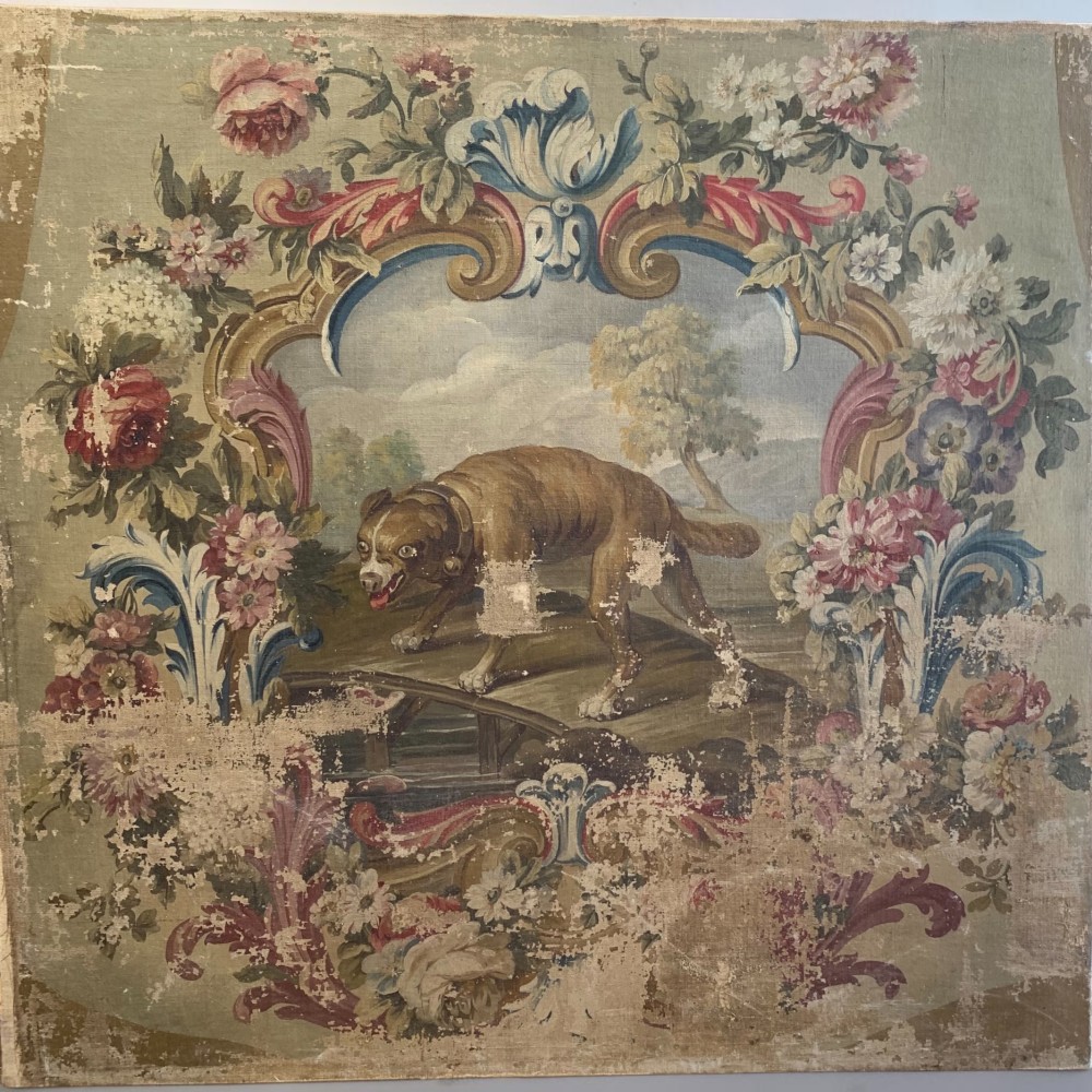 EARLY 19th C OIL ON CANVAS POSSIBLY A CARTOON FOR AN AUBUSSON TAPESTRY