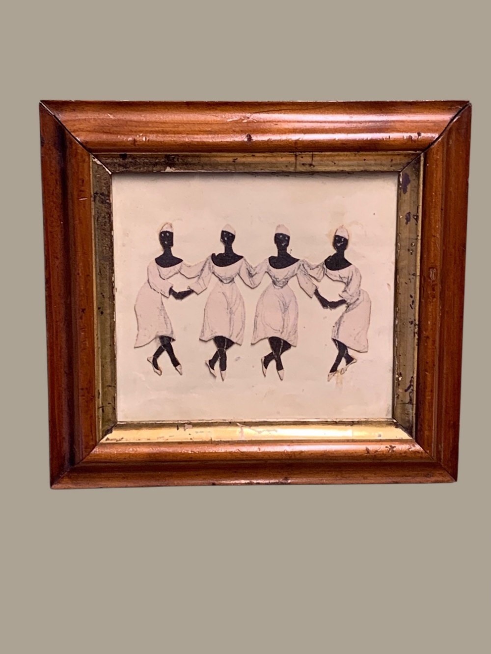 UNUSUAL 19th CENTURY COLLAGE WORK OF DANCING AFRICAN GIRLS