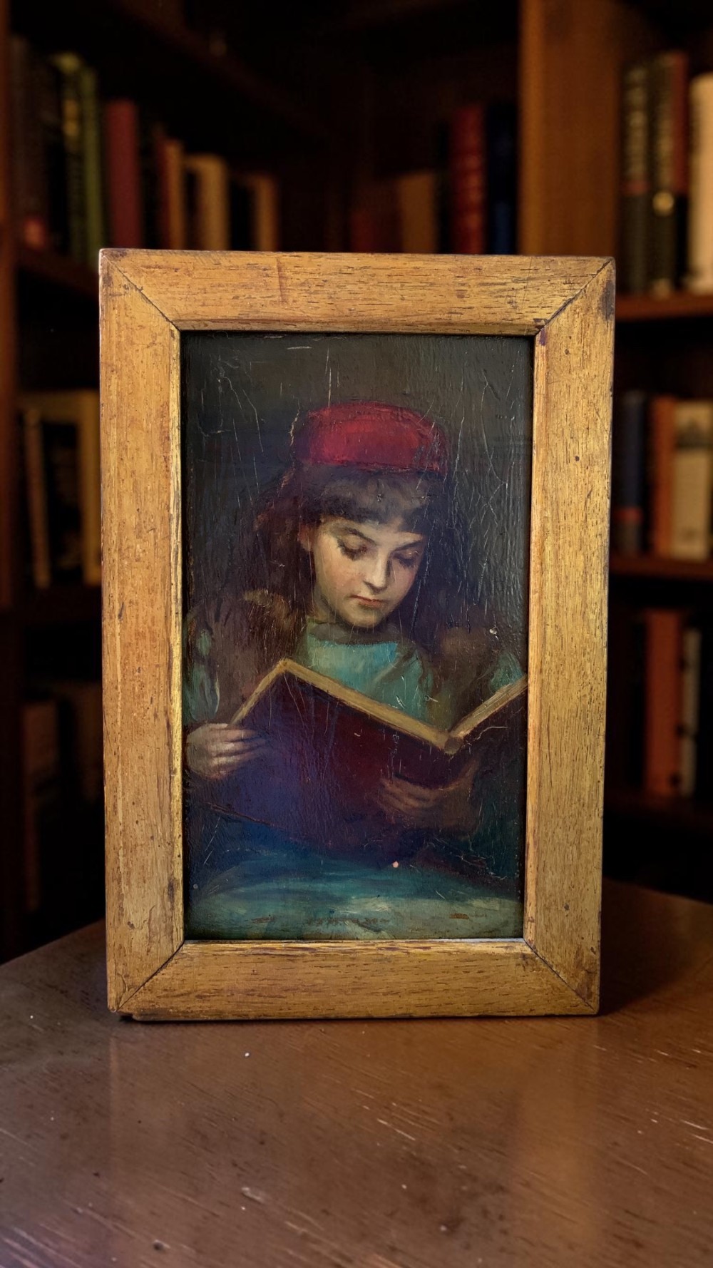 PORTRAIT OF A GIRL READING - CIRCLE OF J F WATTS - OIL ON BOARD