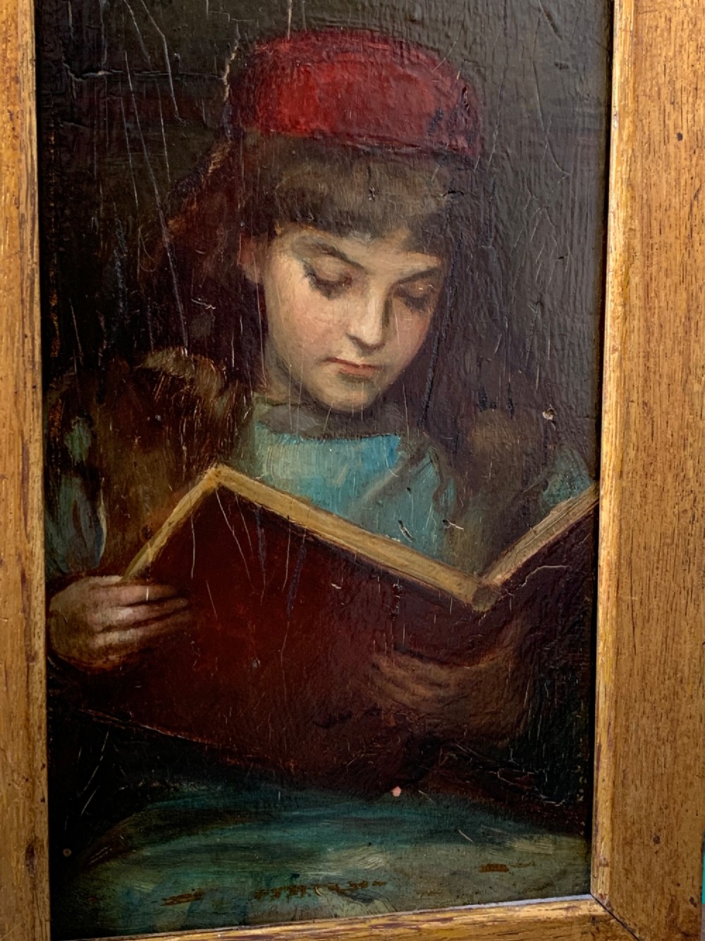 PORTRAIT OF A GIRL READING - CIRCLE OF J F WATTS - OIL ON BOARD View III