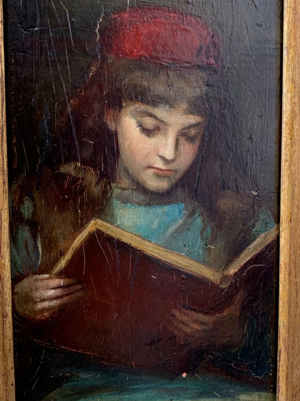 PORTRAIT OF A GIRL READING - CIRCLE OF J F WATTS - OIL ON BOARD View IV