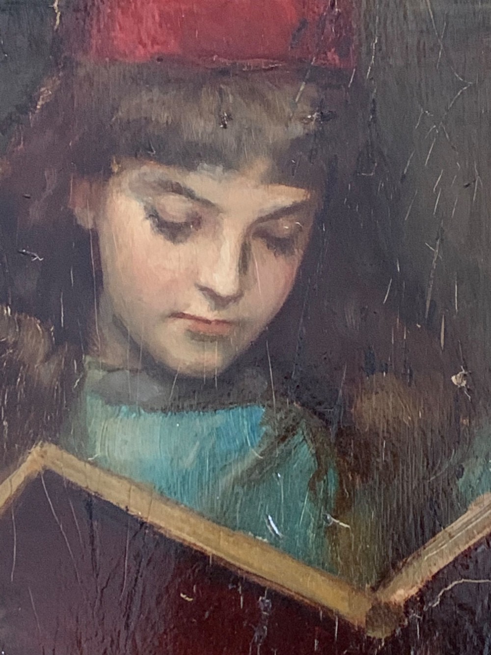 PORTRAIT OF A GIRL READING - CIRCLE OF J F WATTS - OIL ON BOARD View V