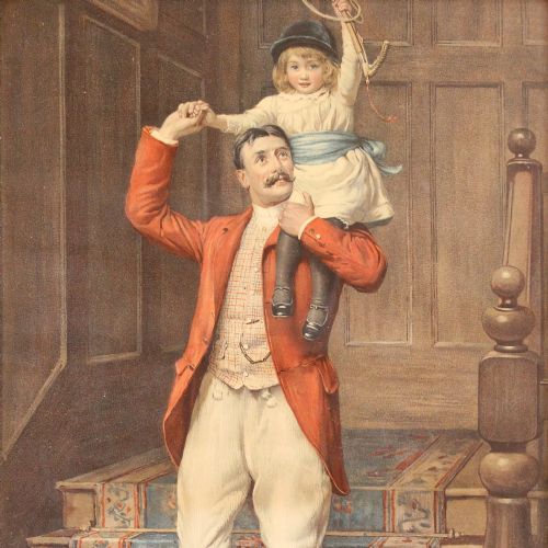 fig 1. Huntsman & Daughter, Antique English Chromolithograph, Family Scene