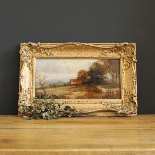 Autumnal English Countryside Scene, Oil on Board, 19th Century