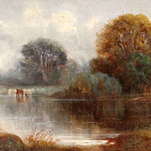 fig 1. Autumnal English Pastoral Scene, 19th Century English Oil Painting, Countryside