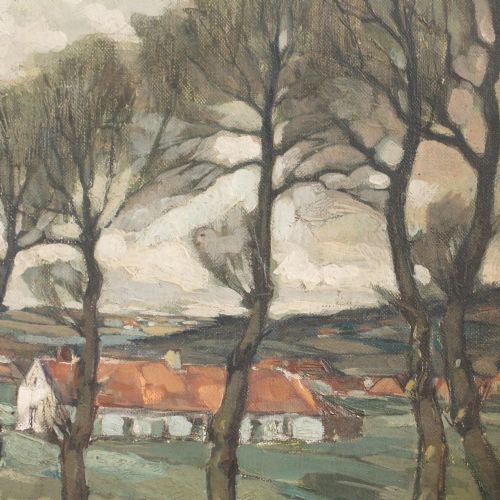 fig 1. Village Approach, Mid-Century Continental Oil Painting, Impressionism