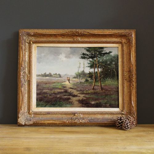 Returning Home, Original Early 20th Century Dutch Oil Painting, Landscape