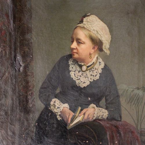 fig 1. Victorian Portrait Of A Lady With An Open Book, Original Antique Oil Painting