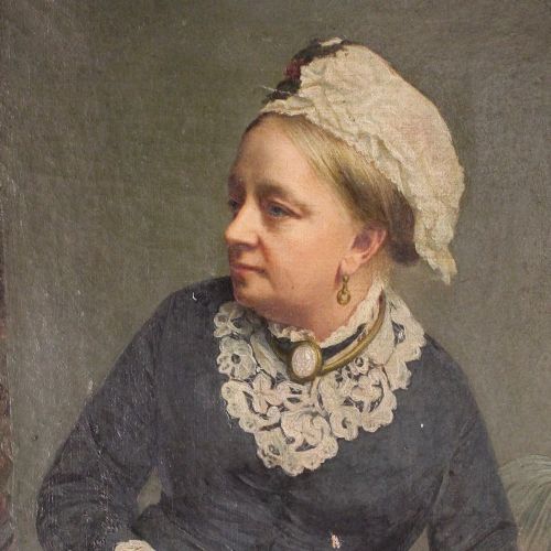 Victorian Portrait of a Lady with an Open Book, Original Antique Oil Painting