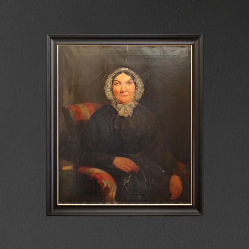 fig 1. Large Victorian Portrait Of A Lady Holding Glasses, Original Antique Oil Painting