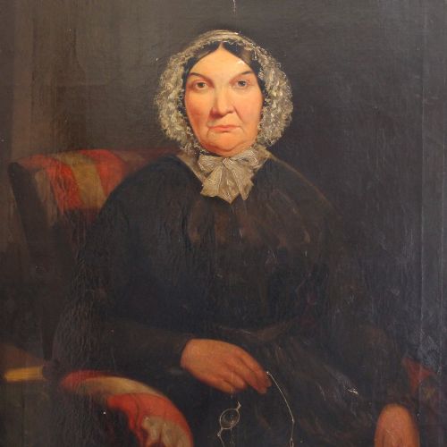 Large Victorian Portrait of a Lady Holding Glasses, Original Antique Oil Painting