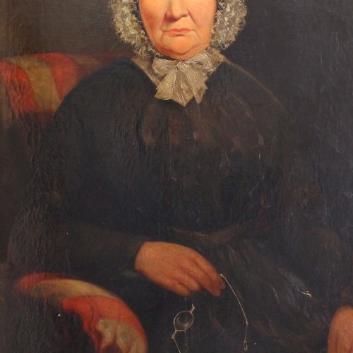fig 2. Large Victorian Portrait Of A Lady Holding Glasses, Original Antique Oil Painting