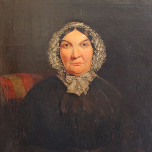 fig 3. Large Victorian Portrait Of A Lady Holding Glasses, Original Antique Oil Painting