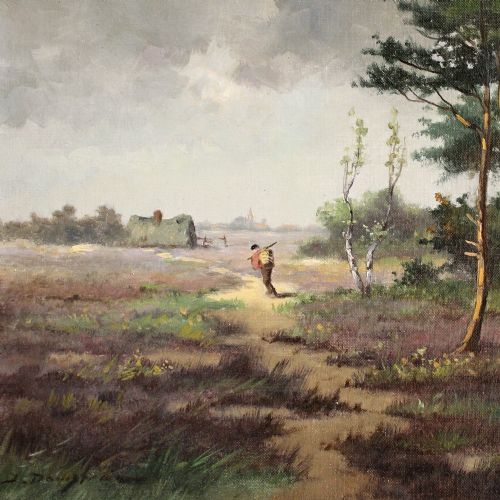 fig 1. Returning Home, Original Early 20th Century Dutch Oil Painting, Landscape