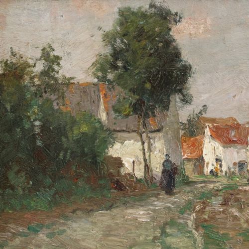 fig 2. Leon Riket, Village View, Original Antique Impressionist Oil Painting