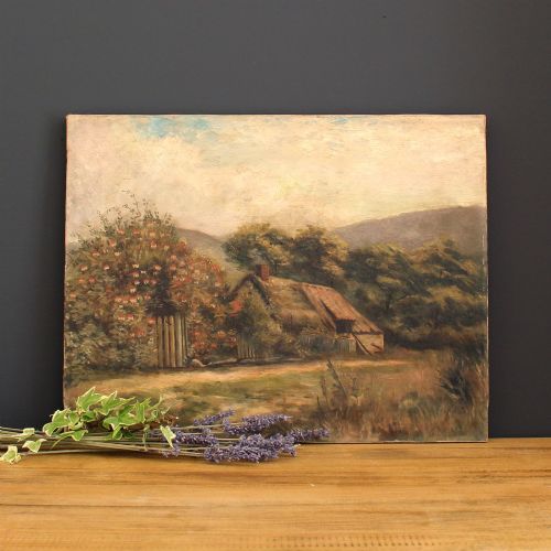 Beautiful Antique Oil Painting, English Thatched Cottage