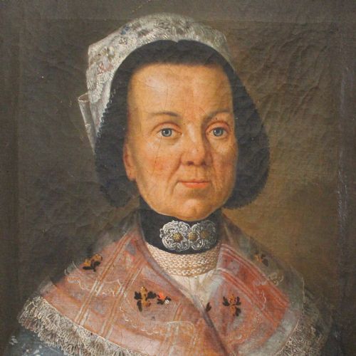 Bromberger, Portrait of a Lady, Naive Antique Painting, Primitive