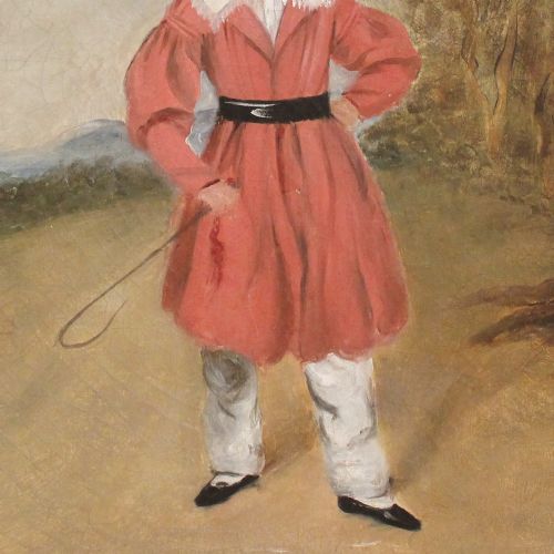 fig 2. Naive English Antique Oil Painting, Boy With Riding Crop