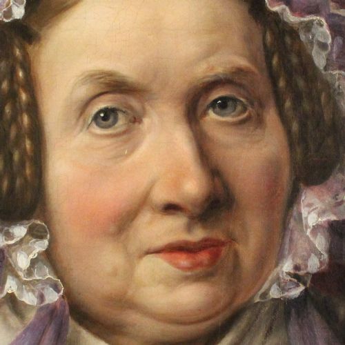 fig 2. Carl Theodor Demiany, Large Portrait Of A Lady In A Lilac Bonnet, Antique Oil Painting