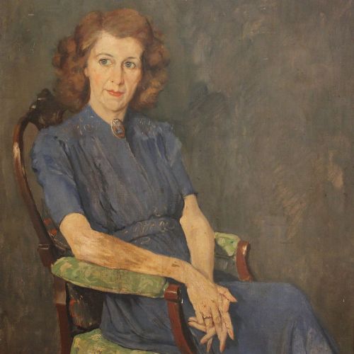 Large Portrait of a Lady in a Blue Silk Chiffon Dress