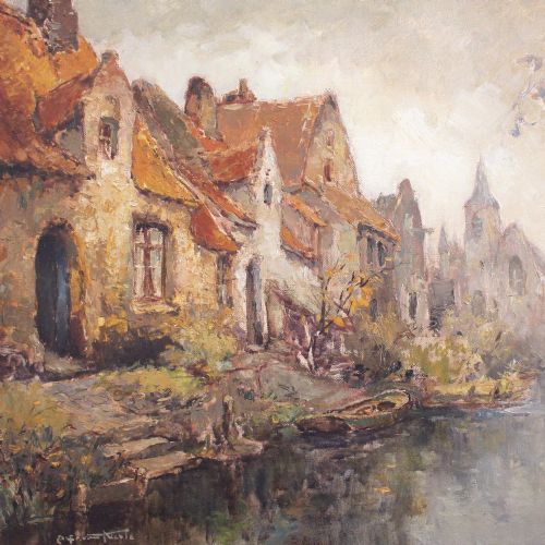 fig 1. Alfred Van Neste, Petit Canal, Original Impressionistic Painting, Belgium