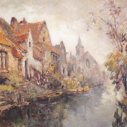 fig 2. Alfred Van Neste, Petit Canal, Original Impressionistic Painting, Belgium