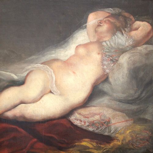 fig 1. Large Portrait Of A Reclining Nude, Original French Antique Oil Painting, Early 19th Century