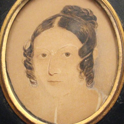 fig 2. Victorian Miniature With Needlework, Antique Painting