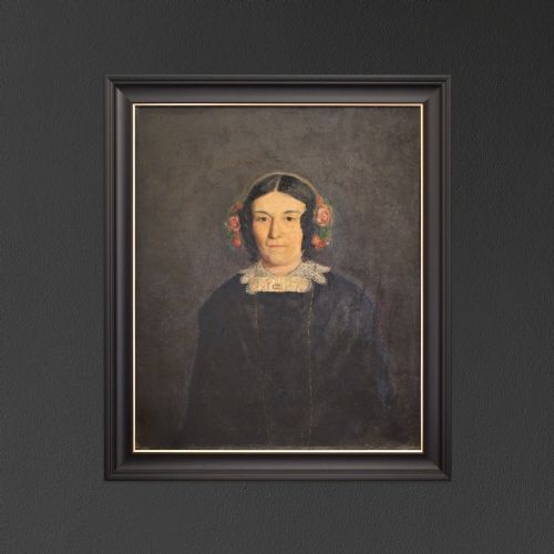 Portrait of a Lady with a Floral Lace Cap, Victorian Oil Painting