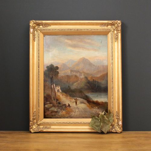 Scandinavian Landscape with Figures, Original Antique Landscape Painting