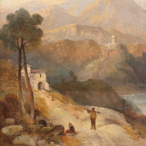 fig 1. Scandinavian Landscape With Figures, Original Antique Landscape Painting