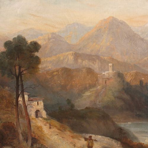 fig 2. Scandinavian Landscape With Figures, Original Antique Landscape Painting