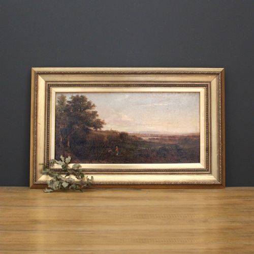 John Westall, Landscape with Figures, Antique Oil Painting, British Countryside, Rural Scene