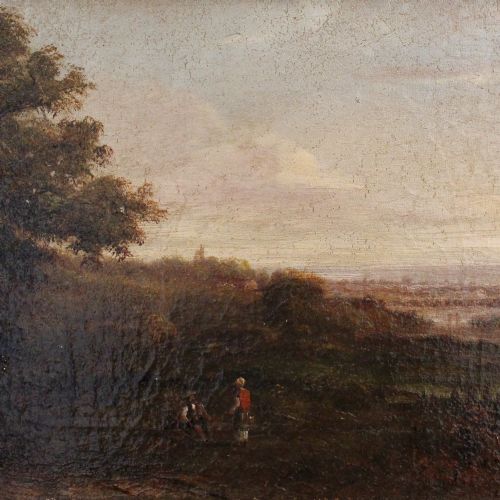 fig 1. John Westall, Landscape With Figures, Antique Oil Painting, British Countryside, Rural Scene