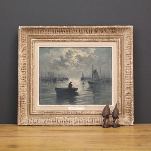 Paul Henry Lafon, Port De Quiberon, Original Vintage Oil Painting, Boats, Nautical