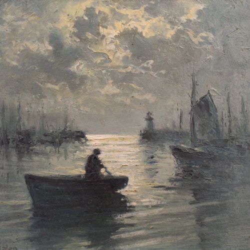 fig 1. Paul Henry Lafon, Port De Quiberon, Original Vintage Oil Painting, Boats, Nautical