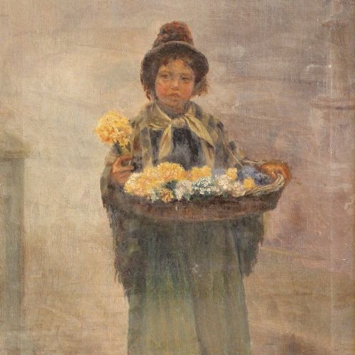 fig 1. Portrait Of A Victorian Flower Girl, Oil Painting, London