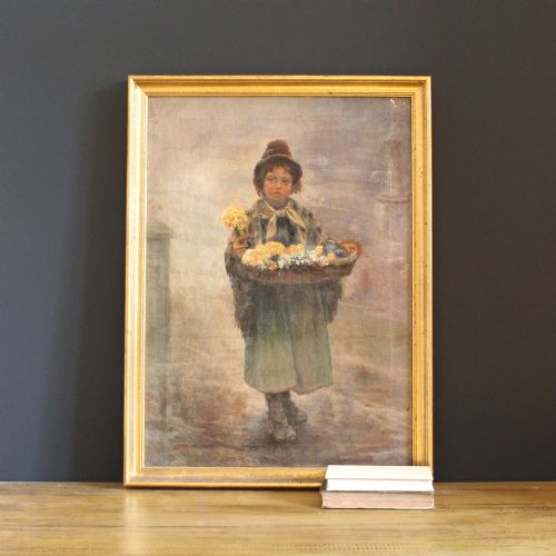 Portrait of a Victorian Flower Girl, Oil Painting, London