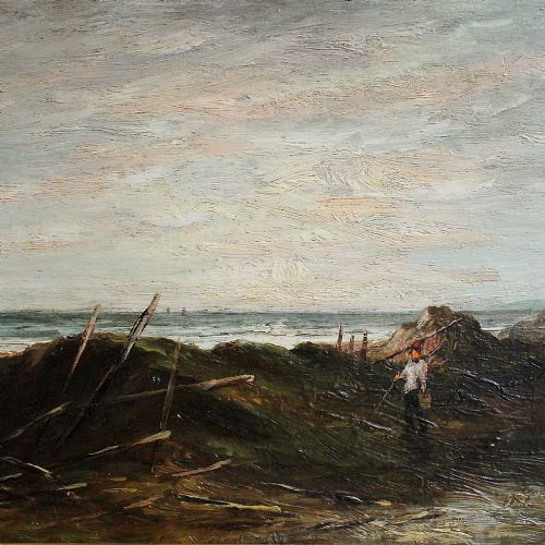 fig 3. Samuel Bough RSA, Shore Scene With A Shrimp Fisherman, Antique Oil Painting, Coast, Scotland