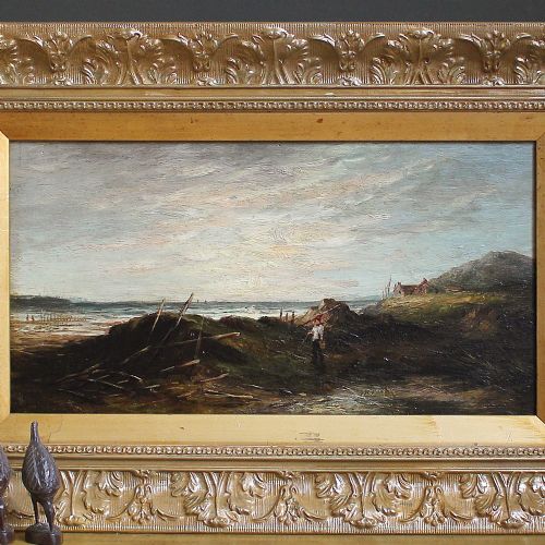 fig 4. Samuel Bough RSA, Shore Scene With A Shrimp Fisherman, Antique Oil Painting, Coast, Scotland