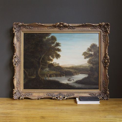Rural Idealised Landscape with Figures, 18th Century Oil Painting on Panel