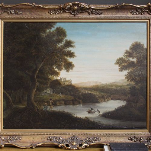fig 1. Rural Idealised Landscape With Figures, 18th Century Oil Painting On Panel