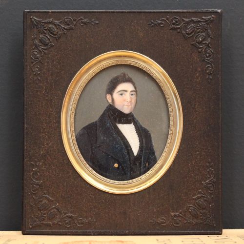 fig 1. Portrait Miniature Of An Early-Victorian Gentleman, Original Vintage Painting