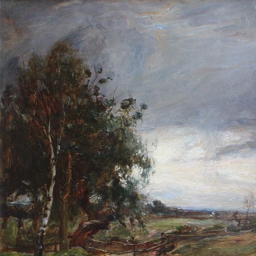 fig 3. James Herbert Snell ROI, River Landscape With A Silver Birch, English Countryside, Antique Painting