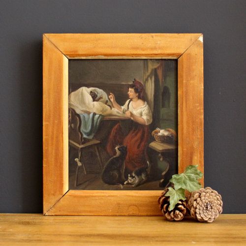 The Cat Lady, Original 19th Century Genre Scene