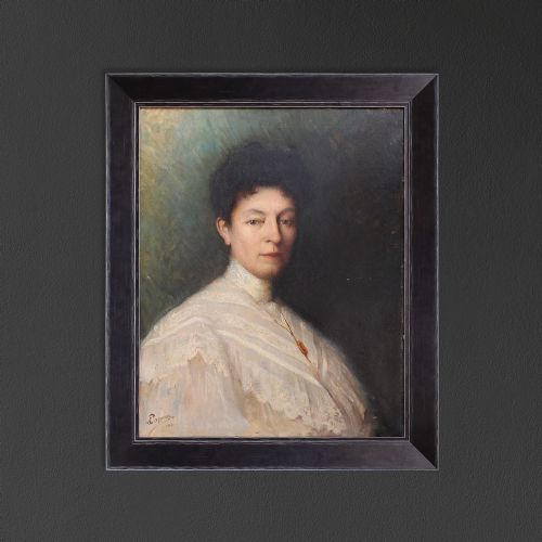 fig 1. Continental Portrait Of A Lady In A White Lace Blouse, Large Original Antique Portrait