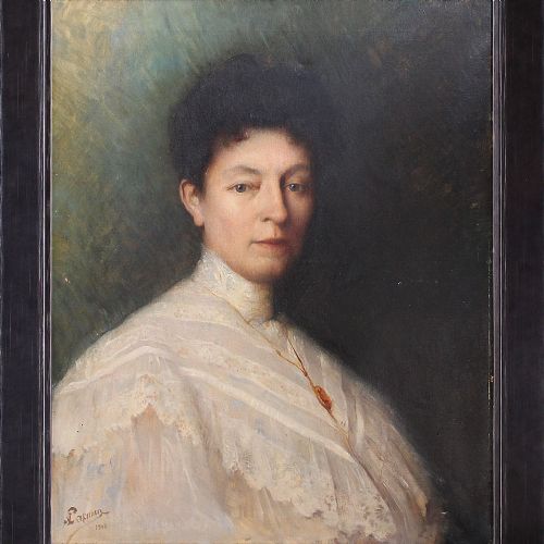 Continental Portrait of a Lady in a White Lace Blouse, Large Original Antique Portrait