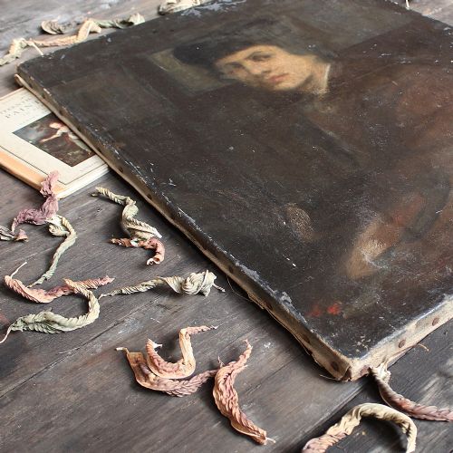 fig 2. Portrait Of An Artist With Palette, Dark & Worn Antique Painting