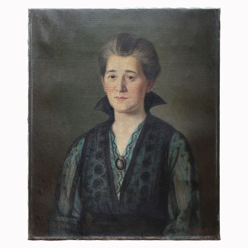 fig 1. Josef Rolletschek, Portrait Of A Lady With Wide Collars, Antique Oil Painting