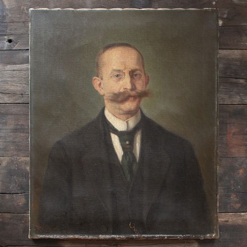 Josef Rolletschek, Portrait of a Gentleman with a Walrus Moustache, Antique Oil Painting